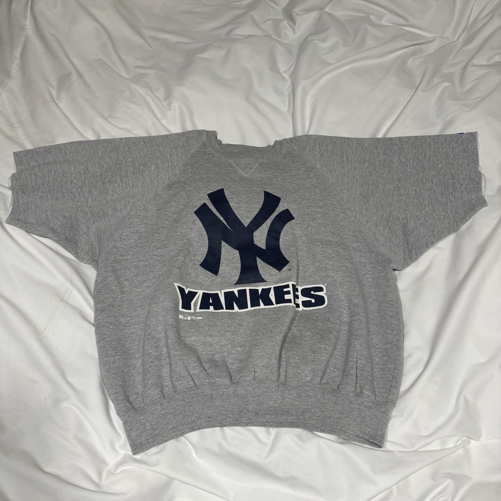 Vtg 90s Russell Athletic New York Yankees Cutoff Sweatshirt 2XL XXL 1998 USA